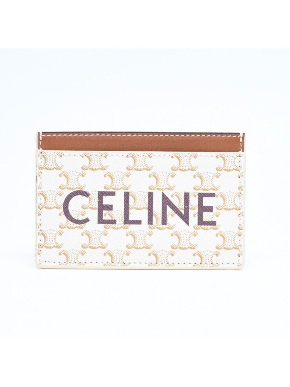 Celine Card Case Triomphe Canvas Brown White